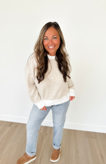 Light Oatmeal Contrast Trim Sweater
