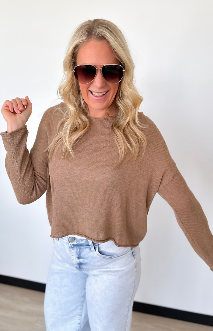 Lightweight Coffee Knit Pullover