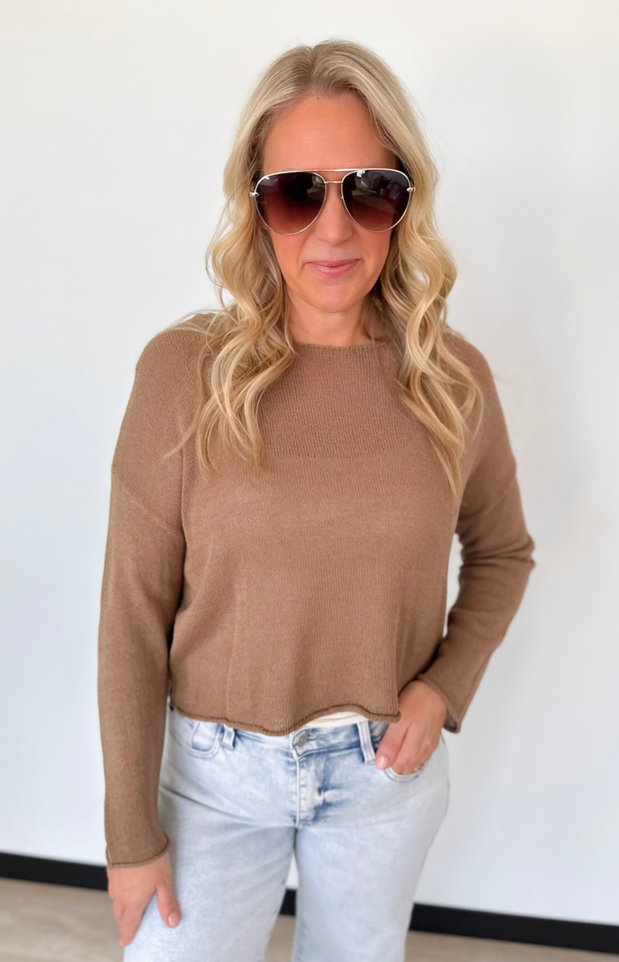 Lightweight Coffee Knit Pullover