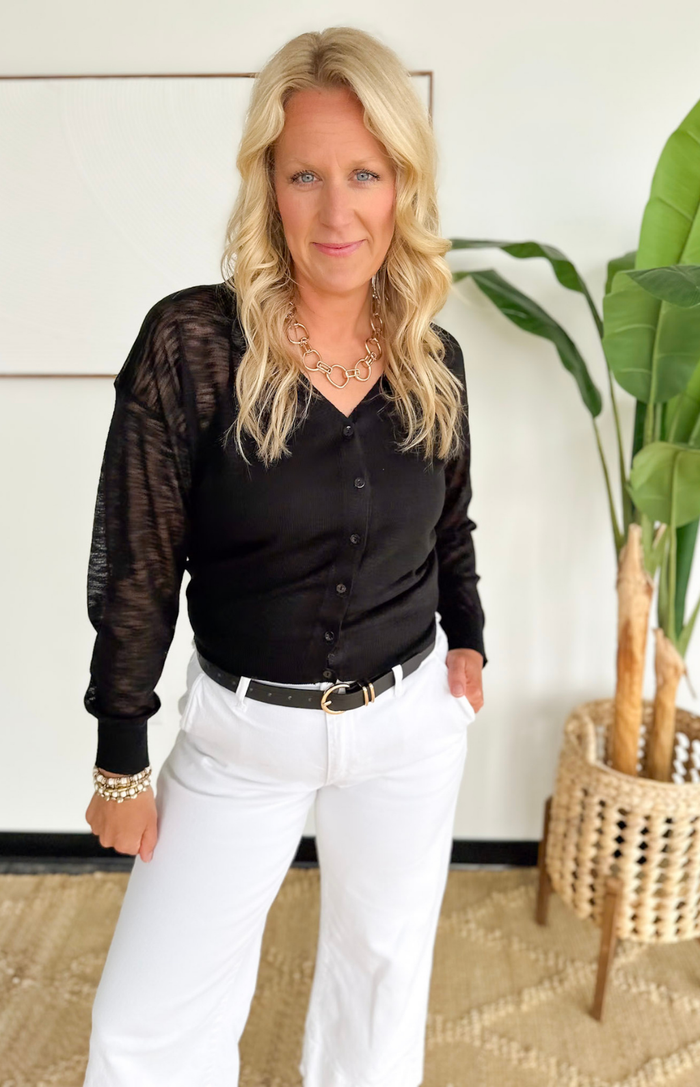 Lightweight V-Neck Button Cardigan-Black