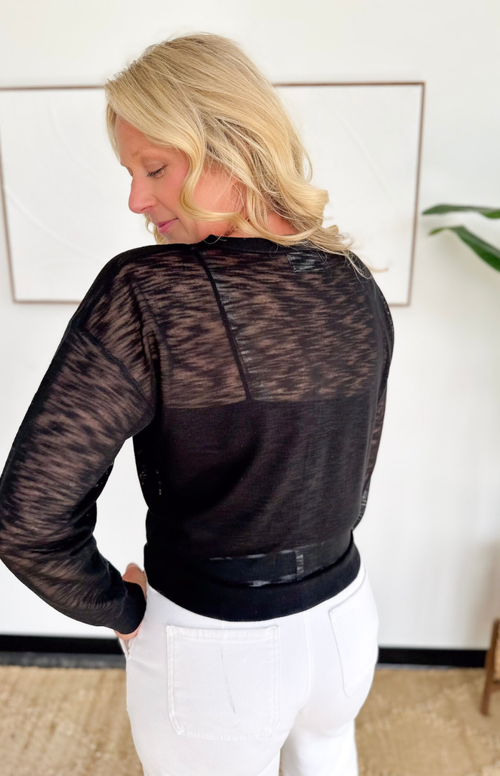Lightweight V-Neck Button Cardigan-Black