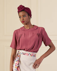 1940s Meet Again Blouse with Collar - Plum