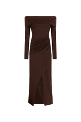 Megan Off Shoulder Midi Dress Brown