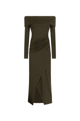 Megan Off Shoulder Midi Dress Olive