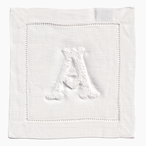 Nouveau Monogram Cocktail Napkins White  A - (Set of 4)