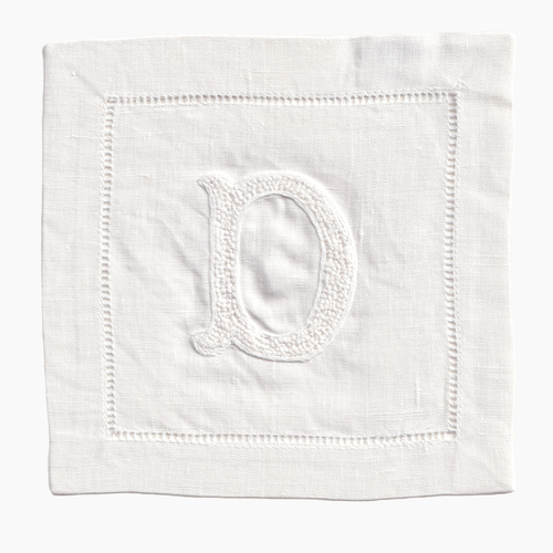 Nouveau Monogram Cocktail Napkins White  D - (Set of 4)