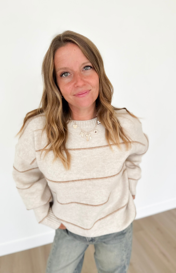 Oatmeal Knit Thin Stripe Rust Sweater