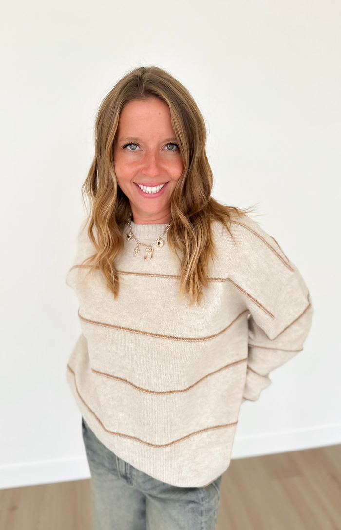 Oatmeal Knit Thin Stripe Rust Sweater