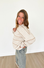 Oatmeal Knit Thin Stripe Rust Sweater