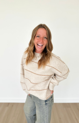 Oatmeal Knit Thin Stripe Rust Sweater