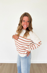 Oatmeal & Rust Ribbed Striped Knit Sweater