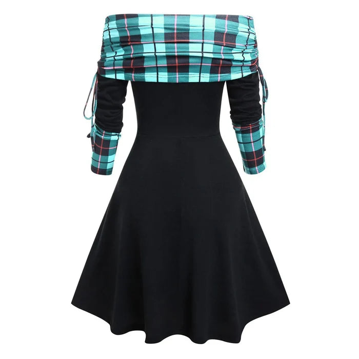 Off The Shoulder Long Sleeve Flare Dress