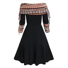 Off The Shoulder Long Sleeve Flare Dress