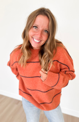 Orange Knit Navy Thin Striped Sweater