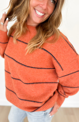 Orange Knit Navy Thin Striped Sweater