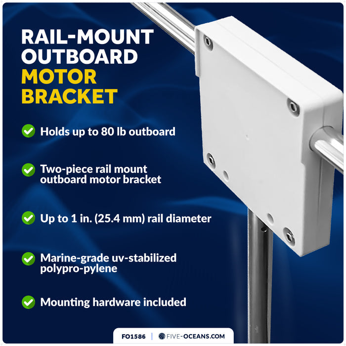 Outboard Motor Rail-Mount Bracket, Fits Motors Up to 80 Lb - FO1586 - Five Oceans