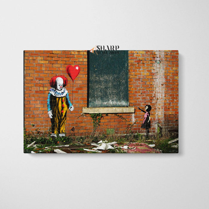 Pennywise Clown vs Banksy Girl with Balloon Wall Art Canvas - SharpWallArts