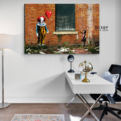 Pennywise Clown vs Banksy Girl with Balloon Wall Art Canvas - SharpWallArts
