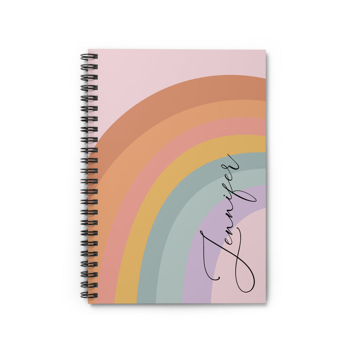 Personalized Pastel Rainbow Spiral Notebook — Custom Name Ruled Journal