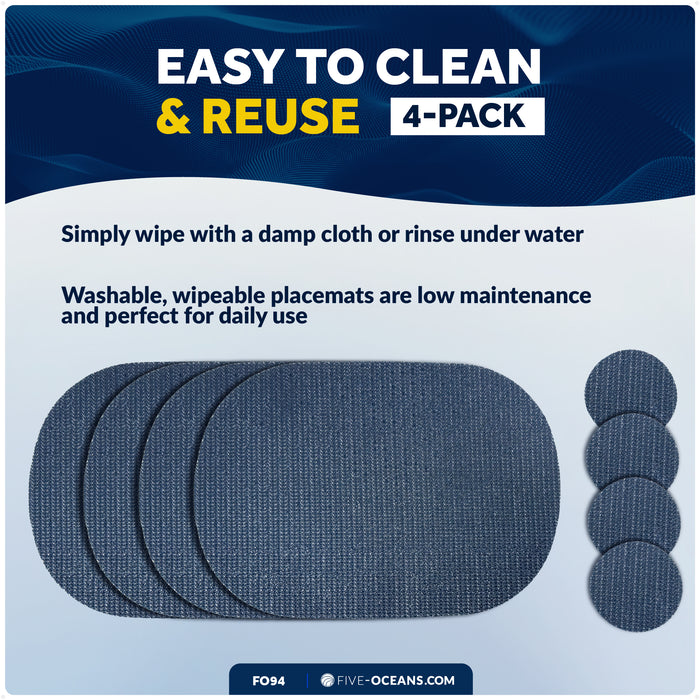Placemats with Coasters Set, Blue, Non-Slip, Waterproof, 4-Pack - FO94 - Five Oceans