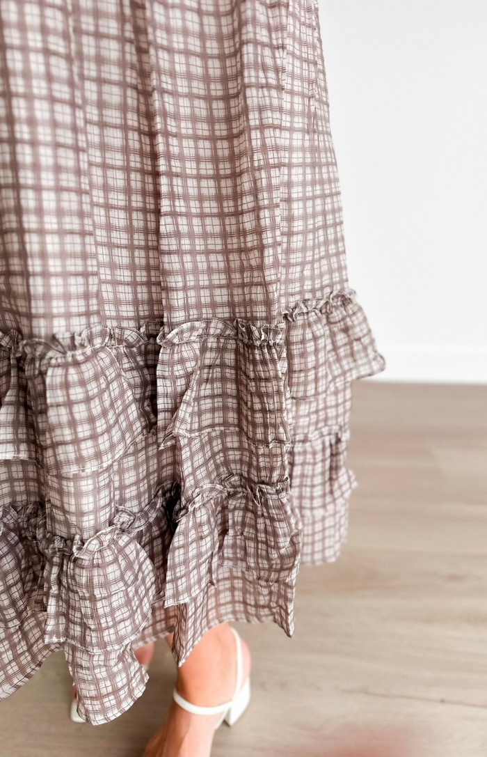 Plaid Ruffle Tiered Midi Skirt