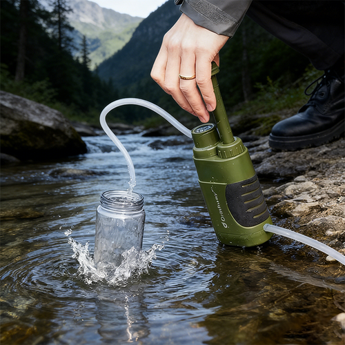 Portable Hand Pump Water Filter with Replaceable Carbon Filter