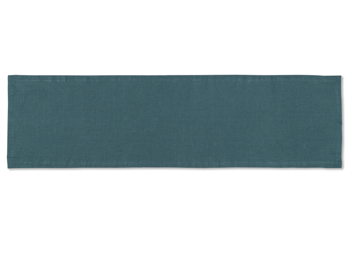 A linen table runner in the color peacock