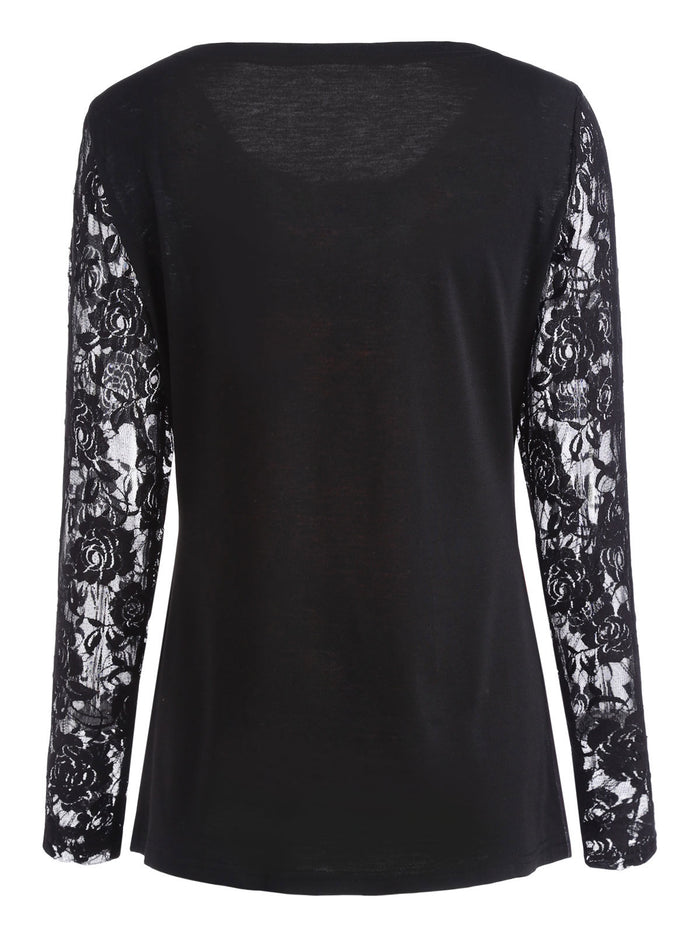 Pumpkin Happy Halloween Lace Sleeve Top