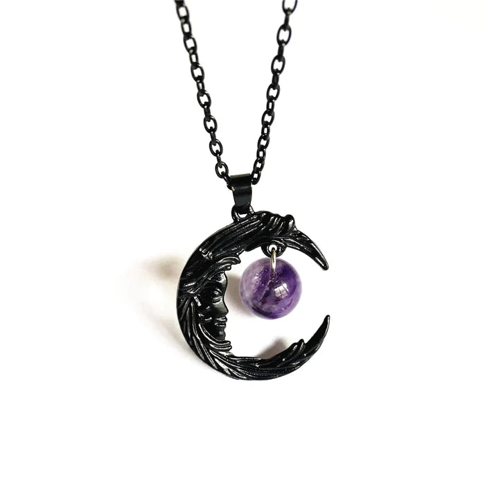 Purple Crystal Crescent Moon Necklace