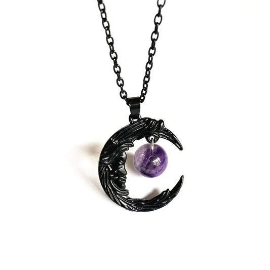 Purple Crystal Crescent Moon Necklace