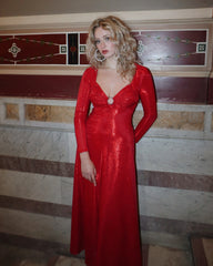 1970s Roslyn Evening Dress - Disco Red
