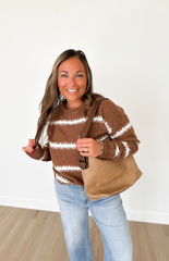 Rust Textured Cream Striped Sweater
