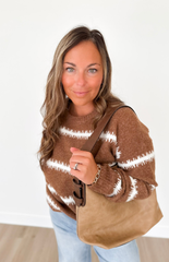 Rust Textured Cream Striped Sweater