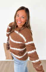Rust Textured Cream Striped Sweater