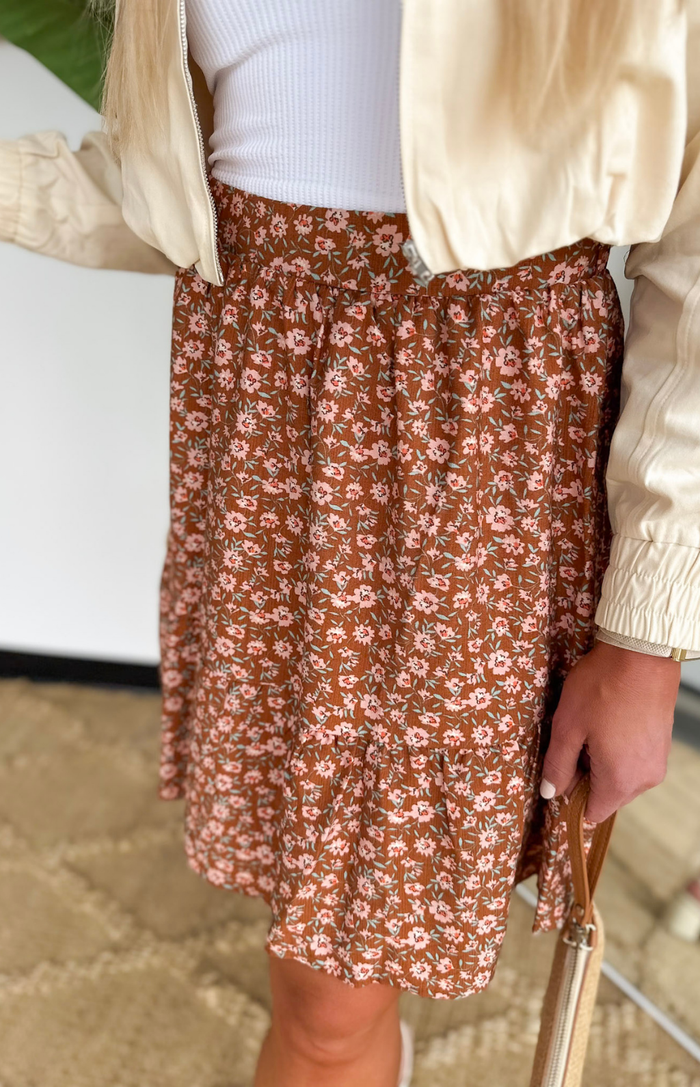 Rust/Mocha Floral Print Mini Skirt