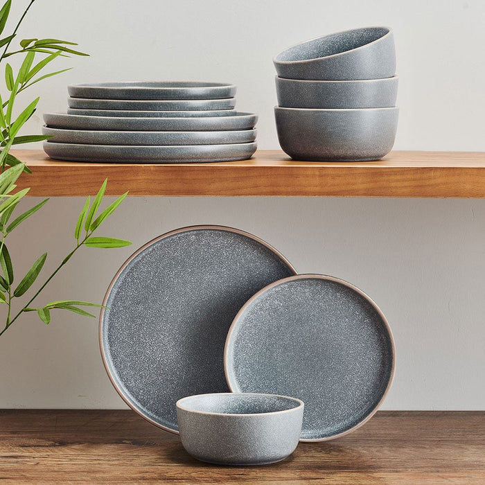 S/12 Blue Stoneware Dinnerware