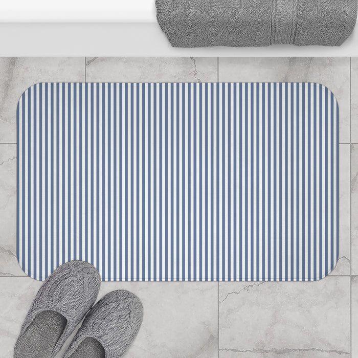 Seersucker Stripe Bath Mat Chambray Blue & White