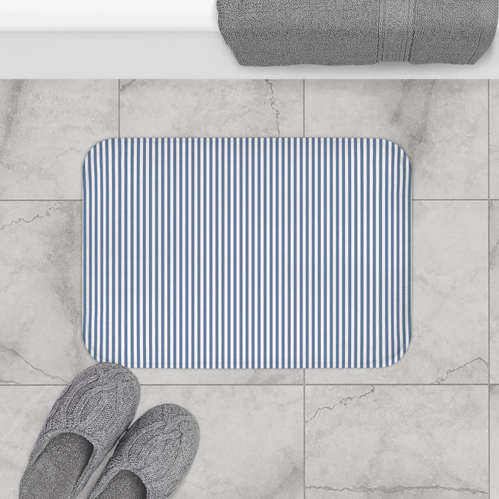 Seersucker Stripe Bath Mat Chambray Blue & White