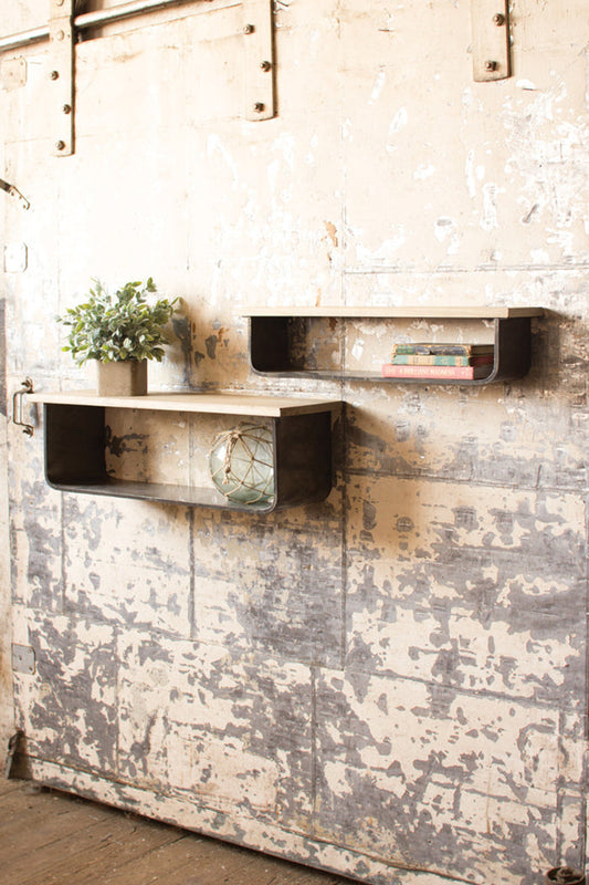 Set of 2 Metal and Wood Shelves