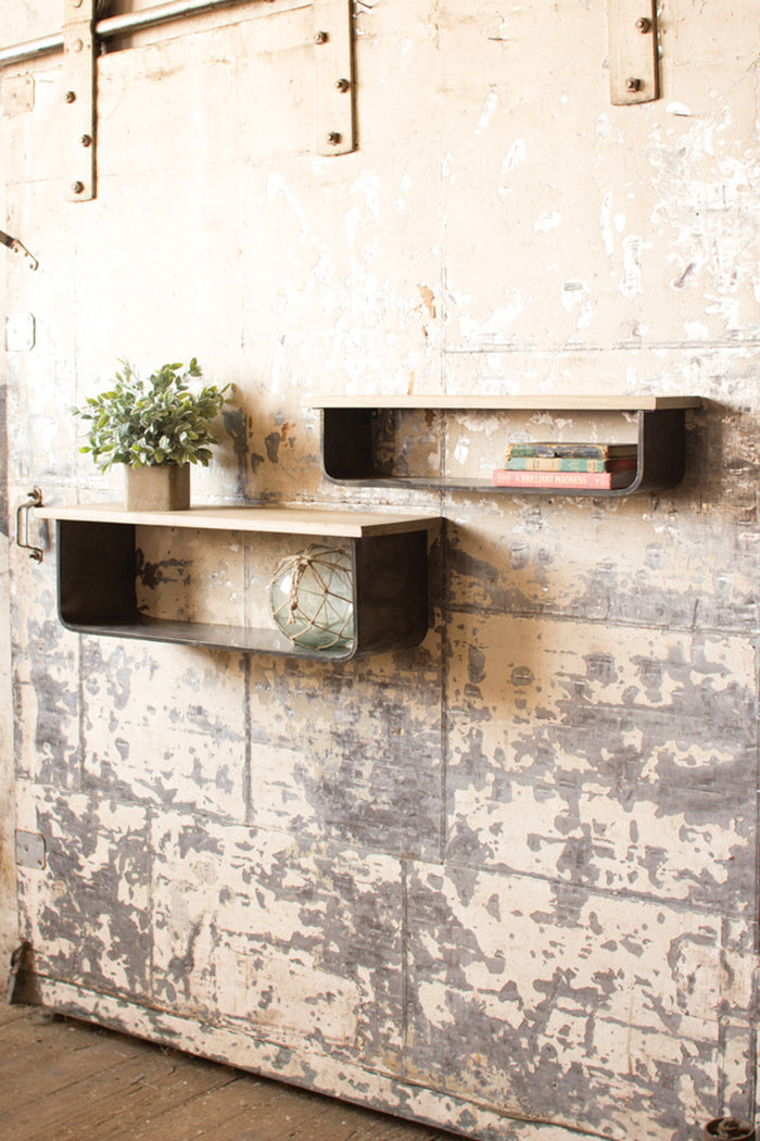 Set of 2 Metal and Wood Shelves