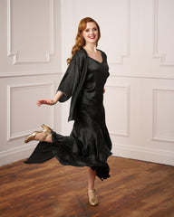 1920s Sheba Evening Gown Set - Ebony Satin