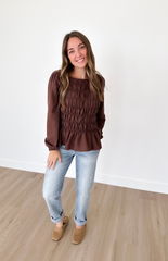 Smocked Mocha Peplum Top