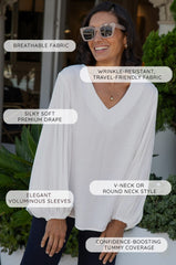 Sophia V-Neck Long Sleeve Top Taupe