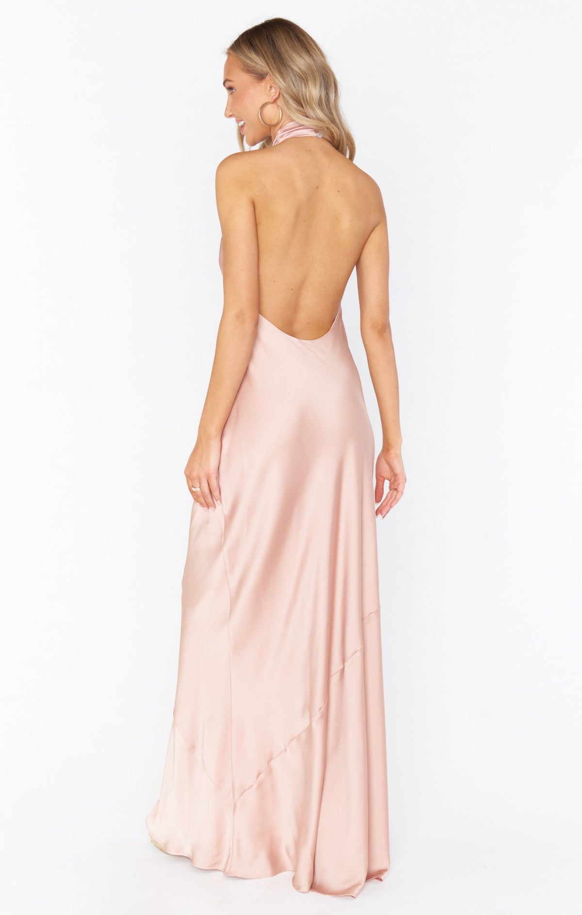 Jasmine Halter Maxi Dress ~ Rose Gold Luxe Satin