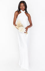 Jasmine Halter Maxi Dress ~ Ivory Luxe Satin