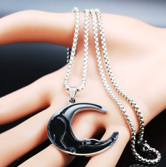 Stainless Steel Moon Cat  Necklace
