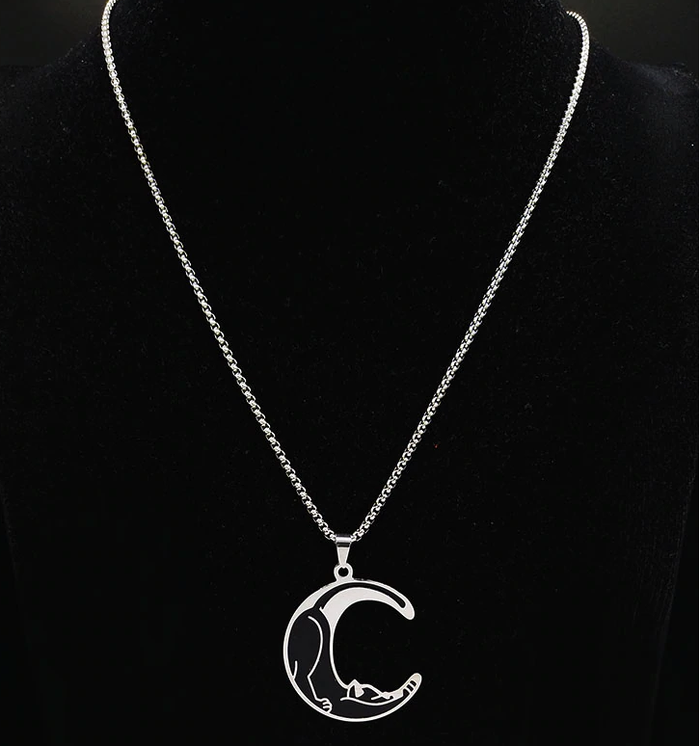 Stainless Steel Moon Cat  Necklace