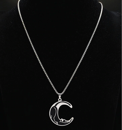 Stainless Steel Moon Cat  Necklace