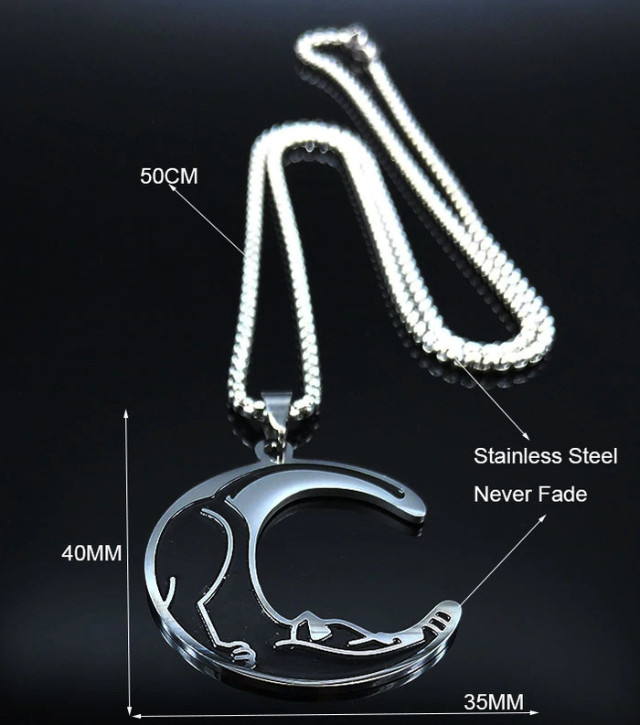 Stainless Steel Moon Cat  Necklace