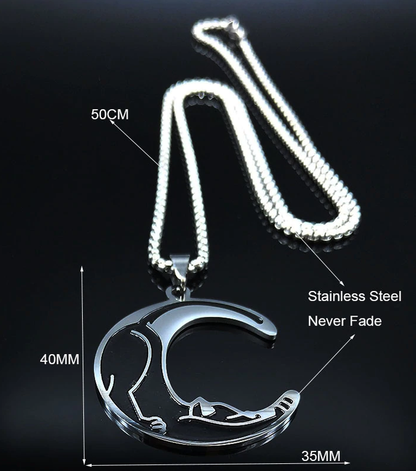 Stainless Steel Moon Cat  Necklace
